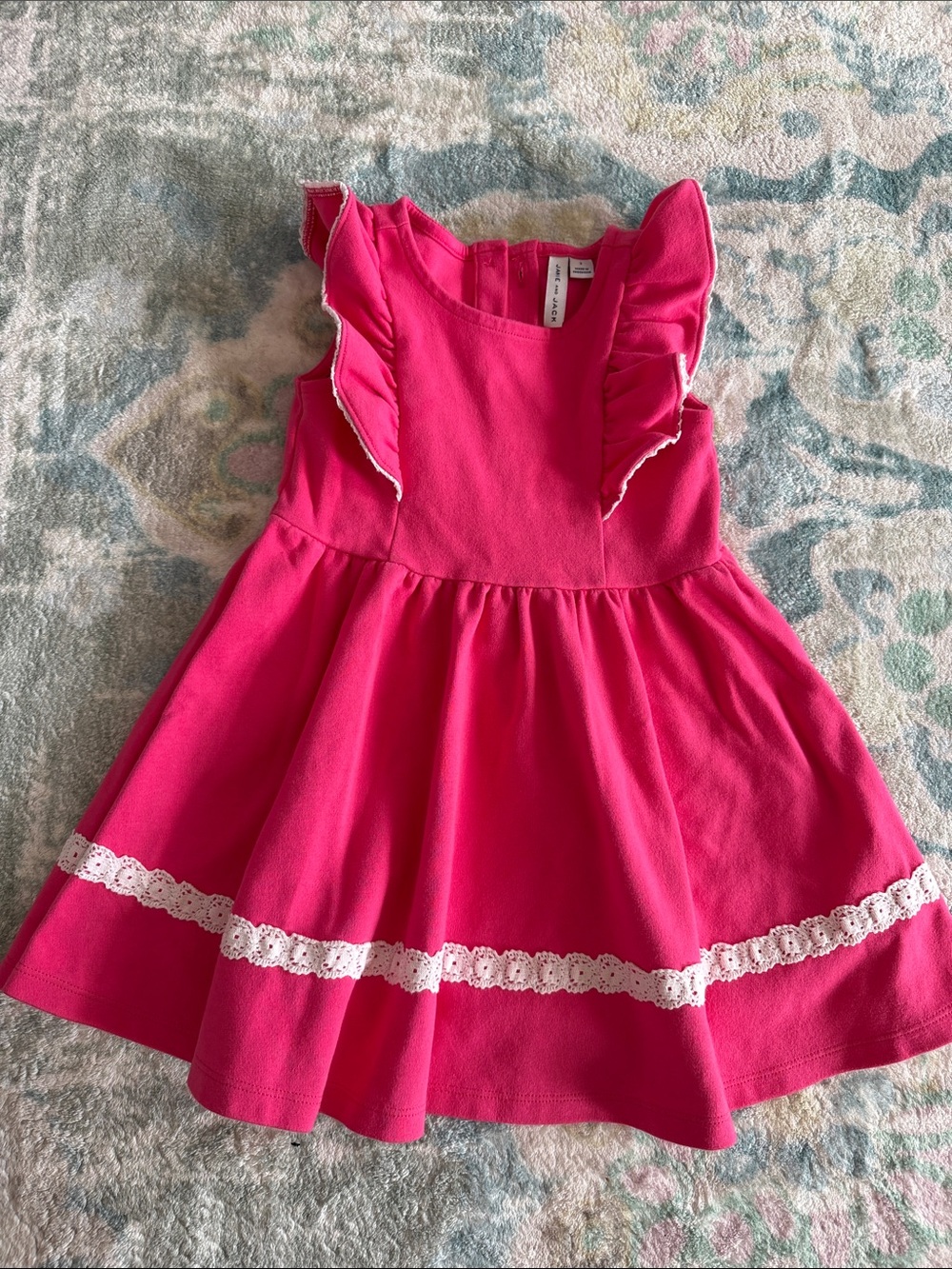 Janie and Jack Bright Pink Ruffle Lace-Trim Dress
